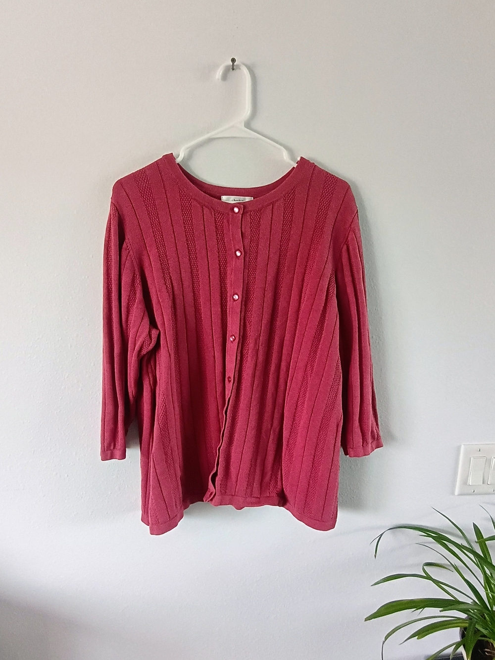 CJ Banks 2X Dusty Rose Pointelle Knit Button Front Cotton Blend Cardigan Sweater
